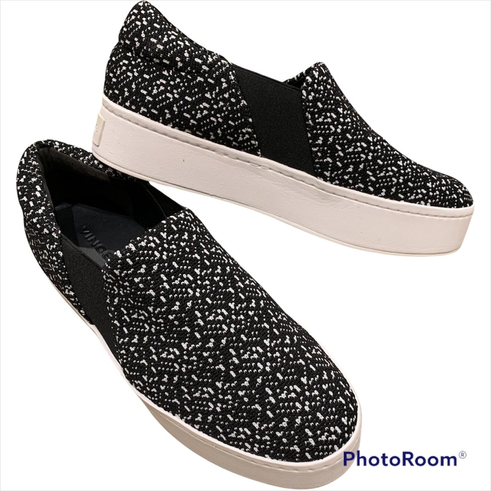 NEW Vince Warren platform sneaker black white textile women’s 8 38